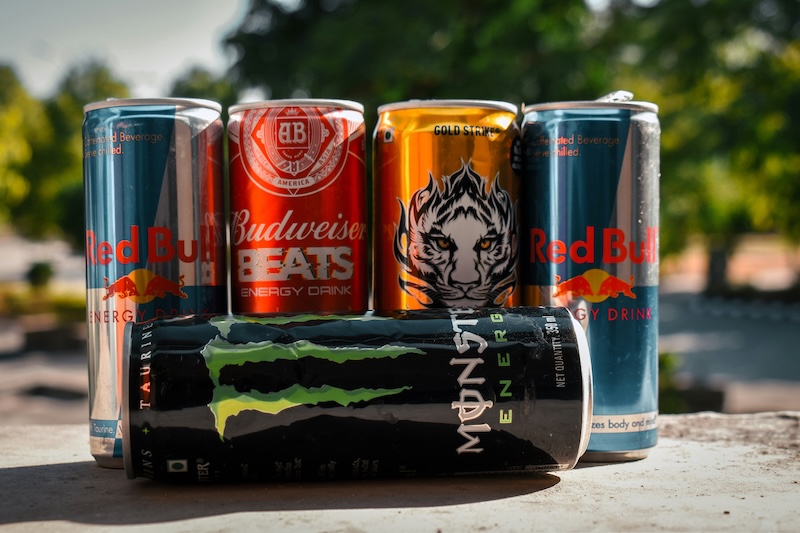 Various energy drink cans