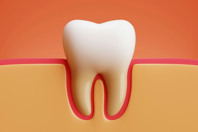 White tooth with a red line around it 